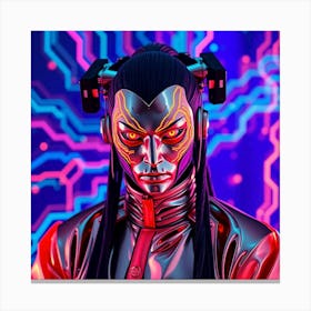 Cyberpunk Geisha Style Neon Illustration Canvas Print