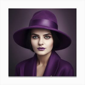 Portrait Of A Woman In Purple Hat Canvas Print