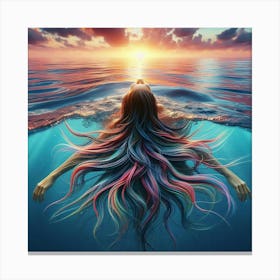 Underwater Woman With Colorful Hair Canvas Print