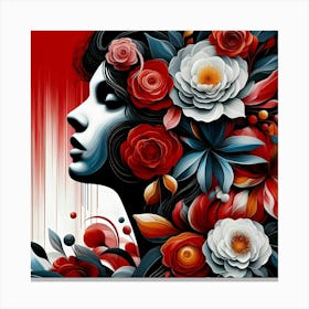 Portrait Of A Woman With Flowers 4 Canvas Print