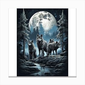 Wolf Howling At The Moon Canvas Print