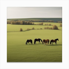 Horses Grazing In A Field 2 Canvas Print