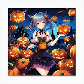 girl with Pumpkins Canvas Print