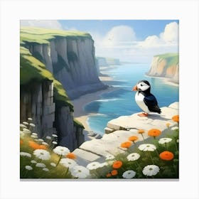 White Cliffs and Puffin 1 Canvas Print