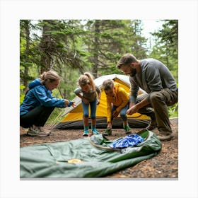 Family Camping In The Woods Canvas Print