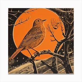 Retro Bird Lithograph Hermit Thrush 3 Canvas Print