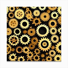 Gold Gears On Black Background Canvas Print