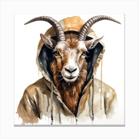 Watercolour Cartoon Markhor In A Hoodie Canvas Print