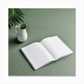 Blank Book On Green Table Canvas Print