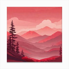 Misty mountains background in red tone 73 Canvas Print