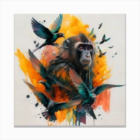 Monkey And Birds Canvas Print