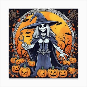 Witch With Pumpkins 3 Canvas Print