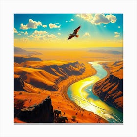 Bird Flies Over A River Canvas Print