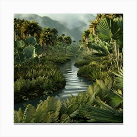 A 3d Render Of A Lush Jungle With A Winding River Jwp5oekdrtkd7sauhre31w Foo4xiuxsnccn1o 2x4eba Canvas Print