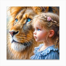 Little Girl With Lion Canvas Print