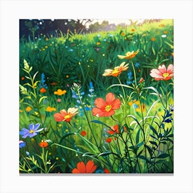 Anime Xl Multicolored Wildflowers Watercolor 003 Canvas Print