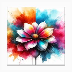 Colorful Flower With Paint Splashes Canvas Print