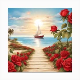 Roses On The Beach 5 Canvas Print