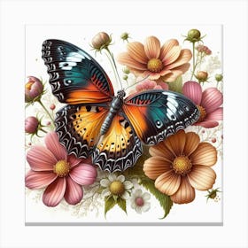 Butterfly And Flowers 2 Canvas Print