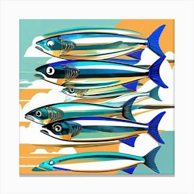 sardines blue orange print Canvas Print