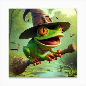 Frog In A Witch Hat Canvas Print