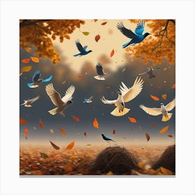 Doves Flying In Autumn Canvas Print