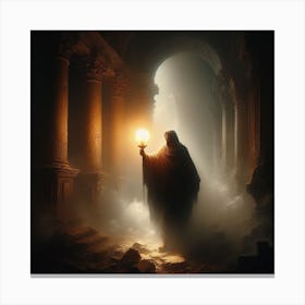 Inspired by the hauntingly beautiful chiaroscuro of Caravaggio: A lone figure, bathed in stark lamplight Canvas Print