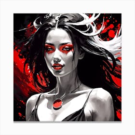 Woman With Black Hair And Red Eyes Canvas Print