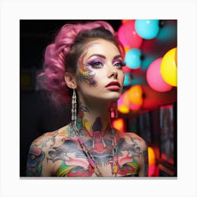 Tattooed Woman With Colorful Tattoos Canvas Print