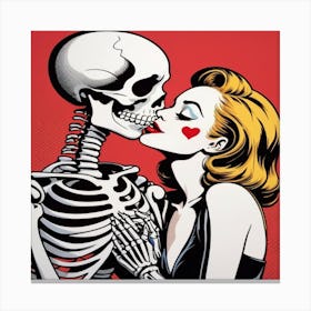 Skeleton Kiss Canvas Print