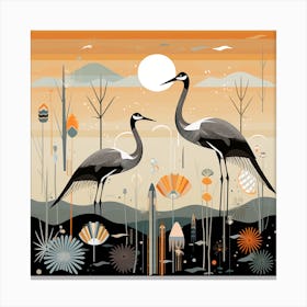 Cranes In The Field Canvas Print