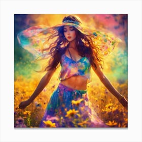 Psychedelic Girl In A Field 2 Canvas Print