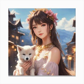 Chinese Girl With Dog Canvas Print