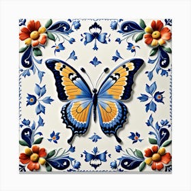 Delft Tile Butterfly in Blue III Canvas Print