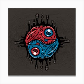 Vibrant Red and Blue Poison Dart Frog Yin Yang Canvas Print