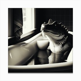 Alligator In Bathtub A large man with a pet alligator in a bathtub 1 Canvas Print