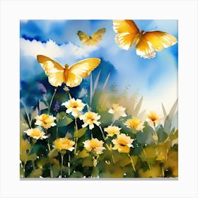 Yellow Flowers And Butterflies Canvas Print