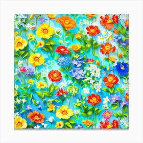 Colorful Flowers On A Blue Background 1 Canvas Print