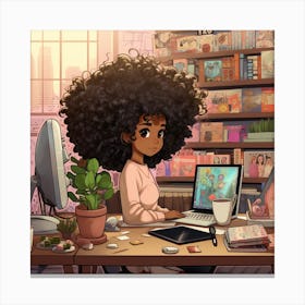 Afro Girl Working At Desk Canvas Print