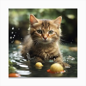 Cat In Water Canvas Print