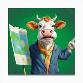 Cow Holding A Map Canvas Print