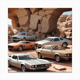 Group Of Cars In The Desert Canvas Print