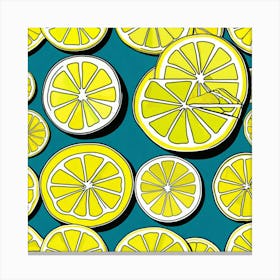 Lemon Slices On Blue Background Canvas Print