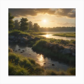 Sunset By The River Canvas Print