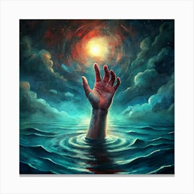 Hand Reaching Out From The Depths Of The Ocean Canvas Print