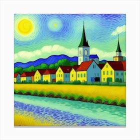 Stories in Stone: The Heart of a Village Starry Night Canvas Print