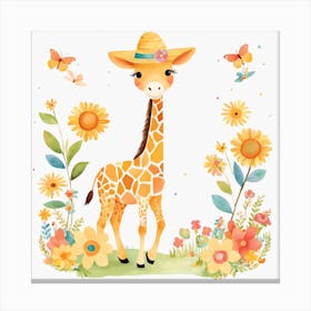 Floral Baby Giraffe Nursery Illustration (12) Canvas Print