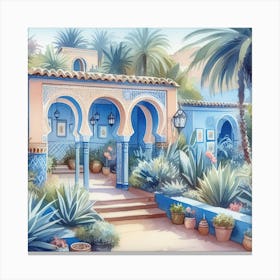 watercolor Jardin Majorelle Morocco Modern Blue Illustration 5 Art Print Canvas Print