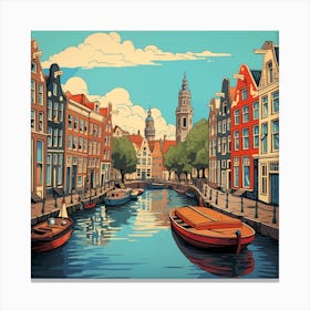 Blue Skies Over Amsterdam Canal Canvas Print