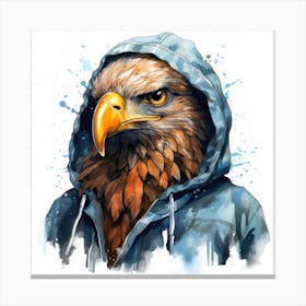 Watercolour Cartoon Eagle In A Hoodie 1 Canvas Print